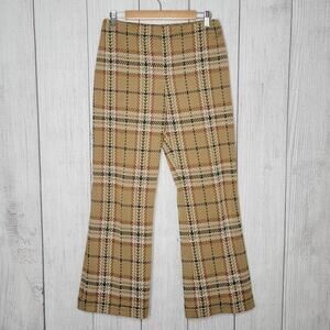 Vintage 70s Handmade Polyester Tan/Brown Plaid Pants, 30x29